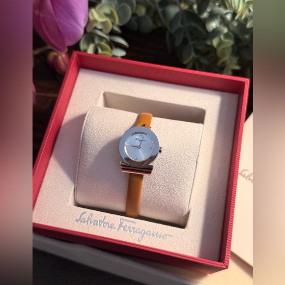 Salvatore Ferragamo Accessories - Salvatore Ferragamo Leather Strap Watch Tan/Silver – Boxed – Retail $400+